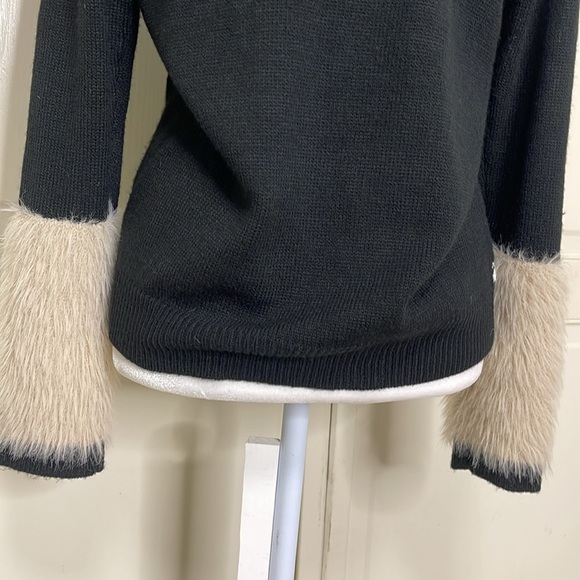 Neiman Marcus Womens Faux Fur Fair Isle Cable-Knit Sweater Black Size Small - Picture 9 of 12